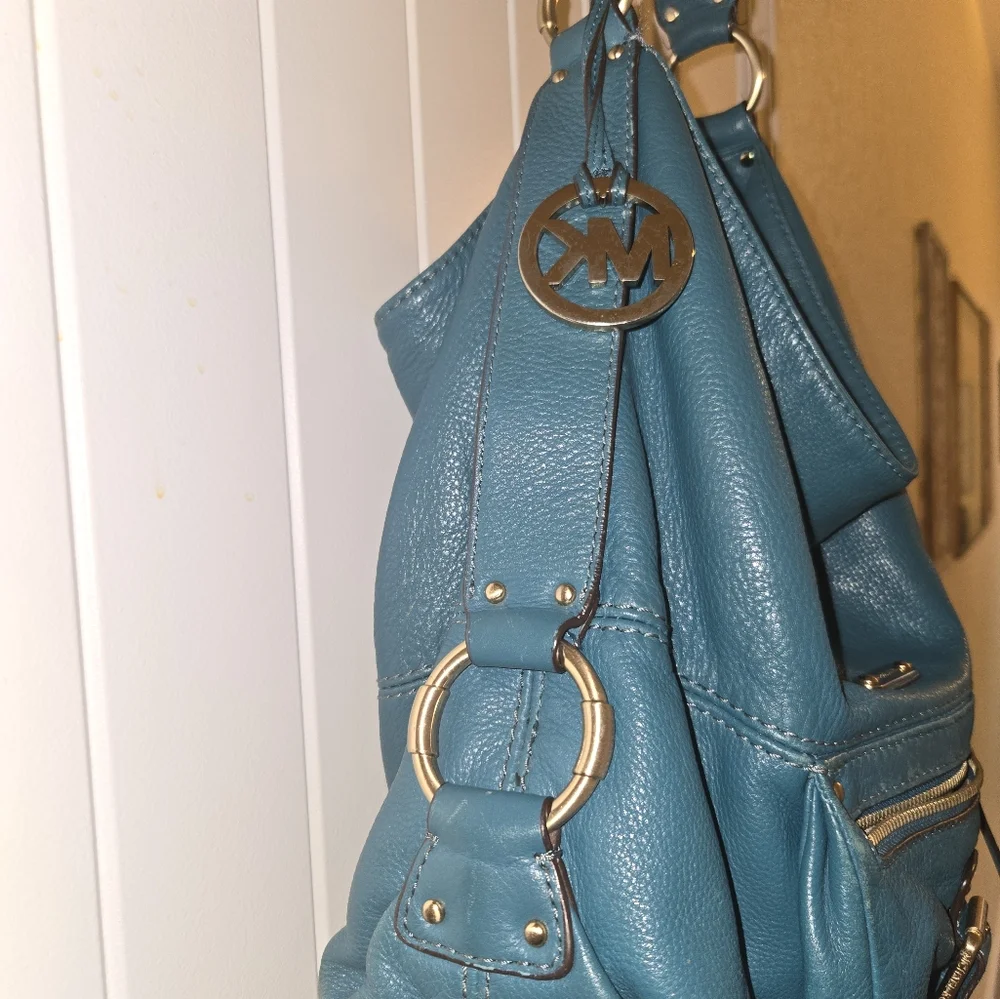Michael Kors Peacock Blue Hobo Leather Shoulder Bag - Picture 3 of 5